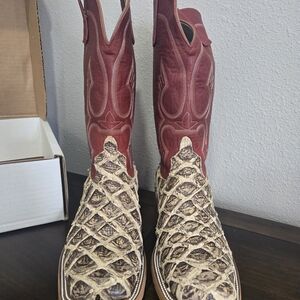 Anderson Bean Red and Brown Western Cowboy Boots